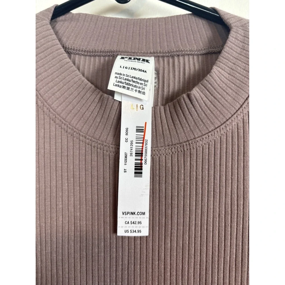 PINK Victoria's Secret Ribbed Long Sleeve Crew Neck Mini‎ Dress Mauve Size Large - Picture 2 of 5
